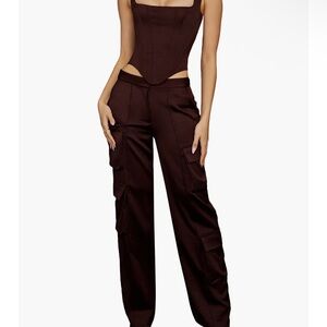 House of CB satin cargo pants